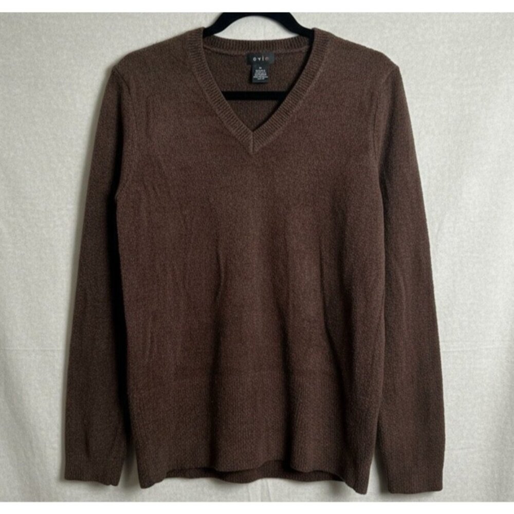 Brown Chenille Cozy Knit V Neck Sweater Womens XL